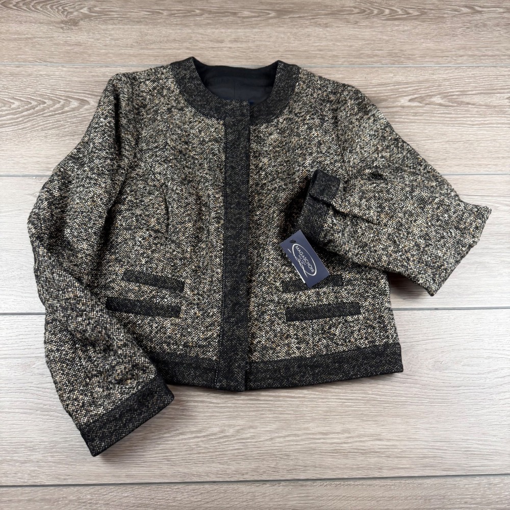 Magaschoni Women Jacket Tweed Wool Silk Blend Chameau Combo 14 - Picture 2 of 10